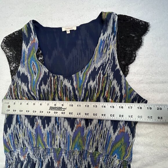 Sundance Womens Textured Ikat Print Silk Dress XL Multicolor Lace Cap Sleeves - Picture 8 of 11